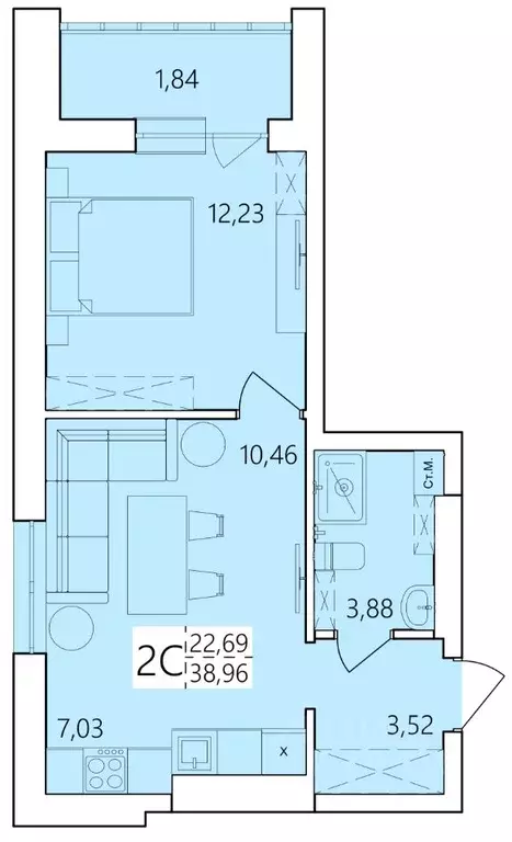 2-к кв. Башкортостан, Уфа ул. Пожарского, 237 (38.96 м) - Фото 0