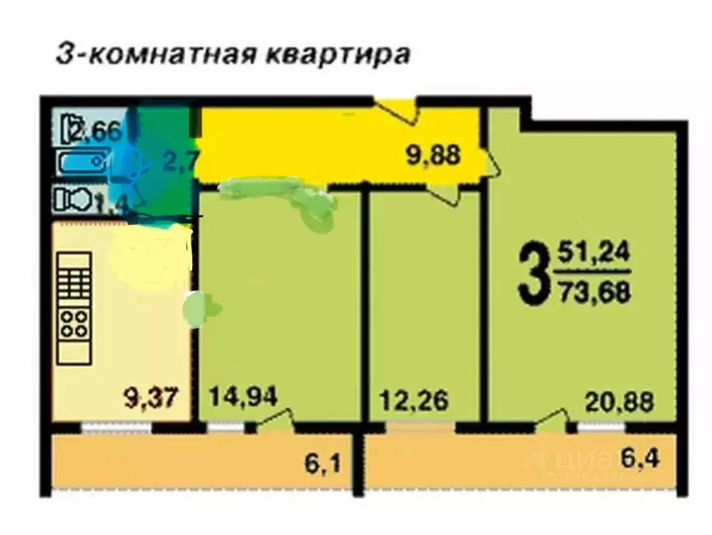 3-к кв. Москва Авангардная ул., 13 (75.0 м) - Фото 0