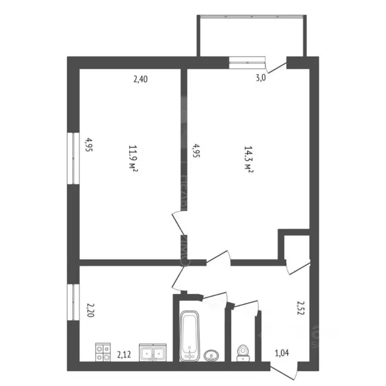 2-к кв. Тюменская область, Тюмень ул. Карла Маркса, 127 (40.0 м) - Фото 1