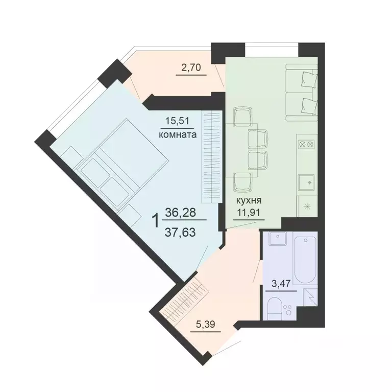 1-к кв. Воронежская область, Воронеж ул. Богдана Хмельницкого, 53А ... - Фото 1