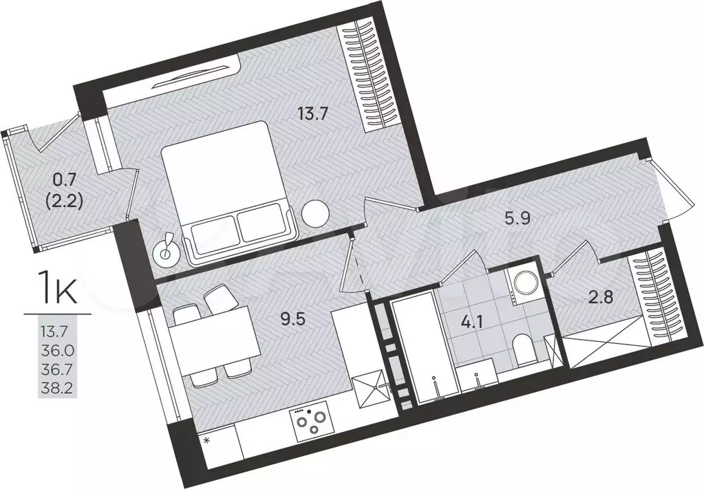 1-к. квартира, 36,7 м, 3/8 эт. - Фото 0
