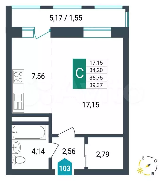 Квартира-студия, 35,8 м, 11/12 эт. - Фото 0