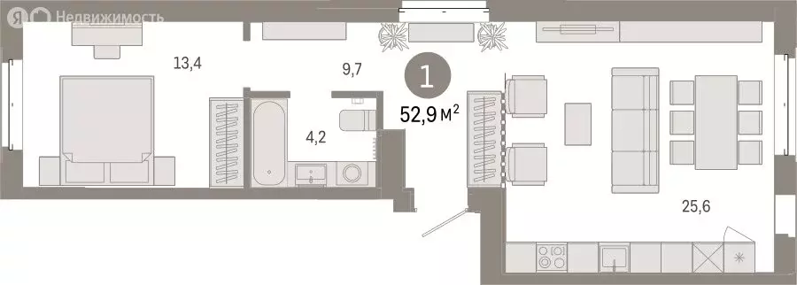 1-комнатная квартира: Тюмень, жилой комплекс На Минской (52.93 м) - Фото 1