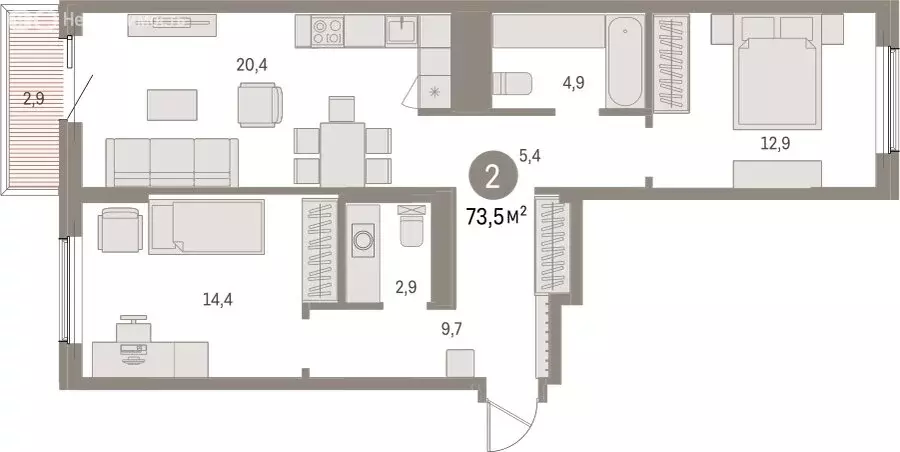 2-комнатная квартира: Курган, жилой район Центральный, ЖК Дом Кино ... - Фото 2