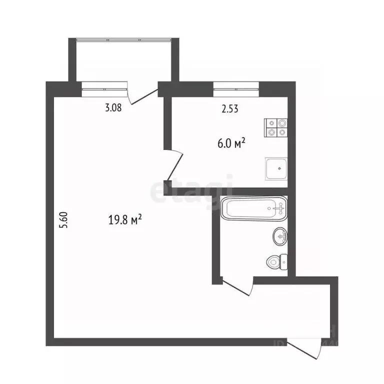 1-к кв. Тюменская область, Тюмень Киевская ул., 58 (32.4 м) - Фото 2