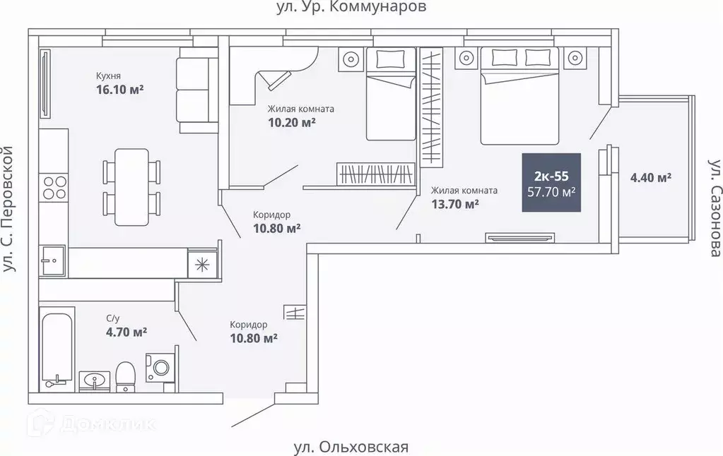 Продаётся 2-к квартира, 58.1 м - Фото 1