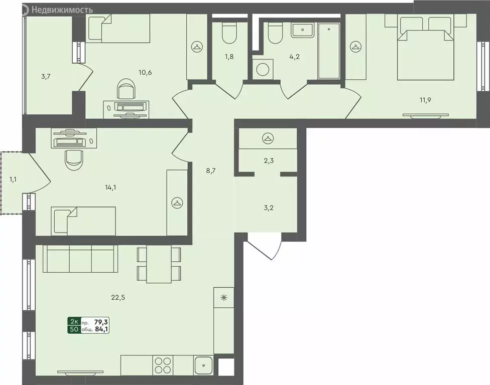3-комнатная квартира: Екатеринбург, жилой комплекс Совушки (84.1 м) - Фото 1
