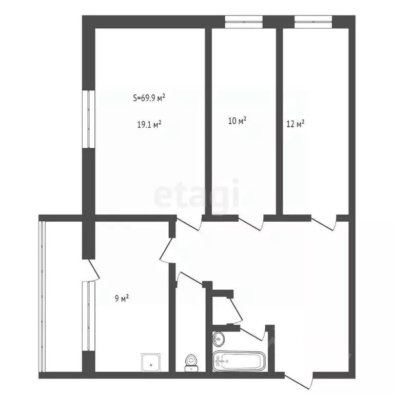 3-к кв. Брянская область, Брянск пер. Пилотов, 18 (69.9 м) - Фото 1