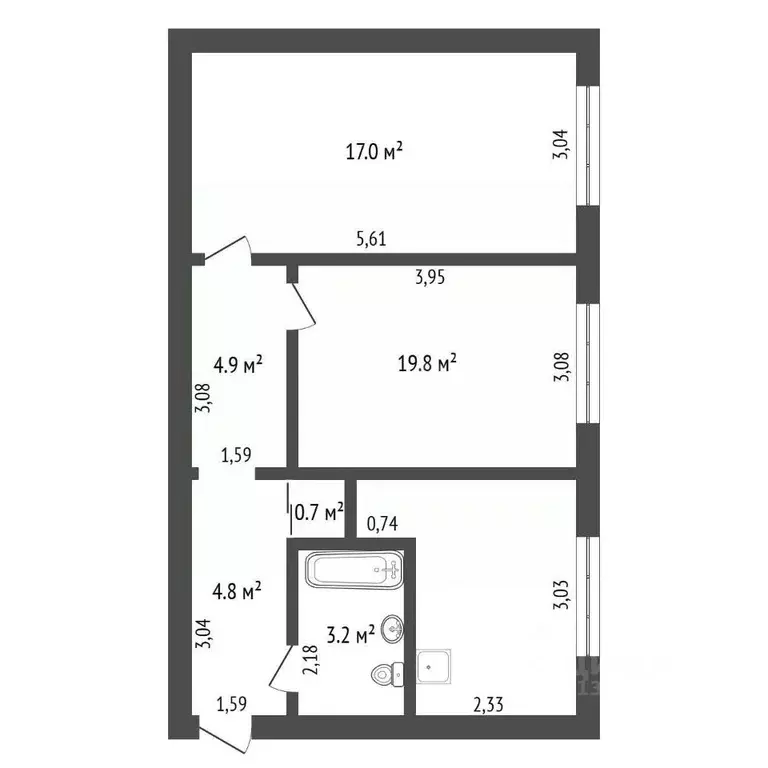 2-к кв. Амурская область, Райчихинск ул. Калинина, 1 (53.2 м) - Фото 2