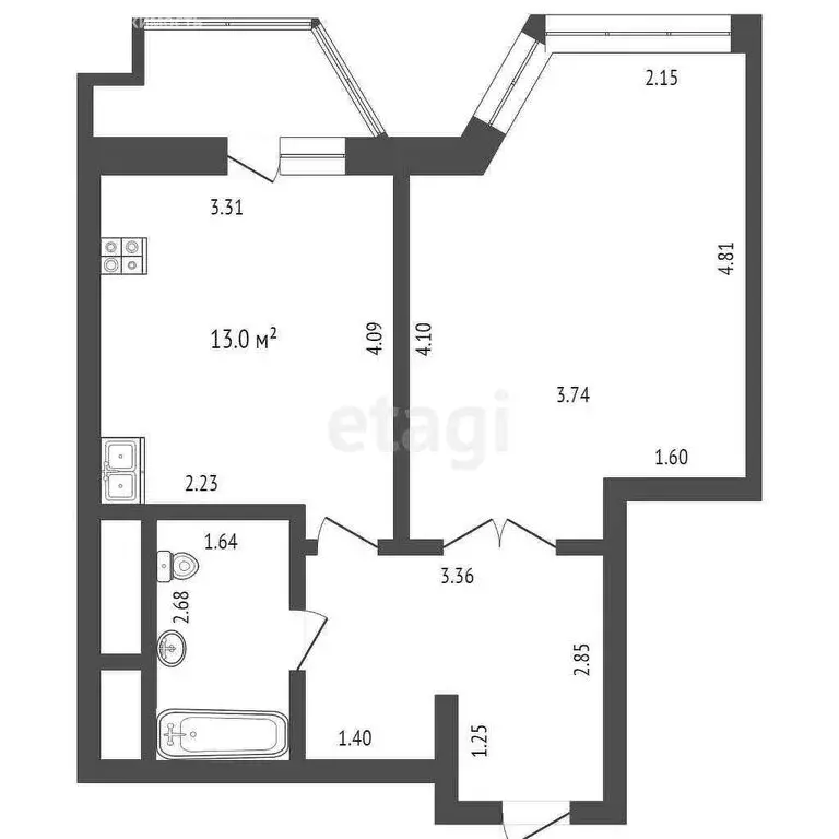1-комнатная квартира: Тюмень, Первомайская улица, 50 (43.3 м) - Фото 0