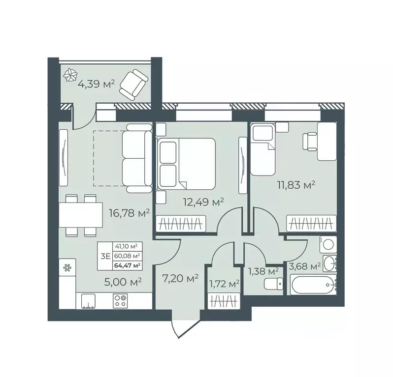 3-к кв. Воронежская область, Бобров  (64.47 м) - Фото 1