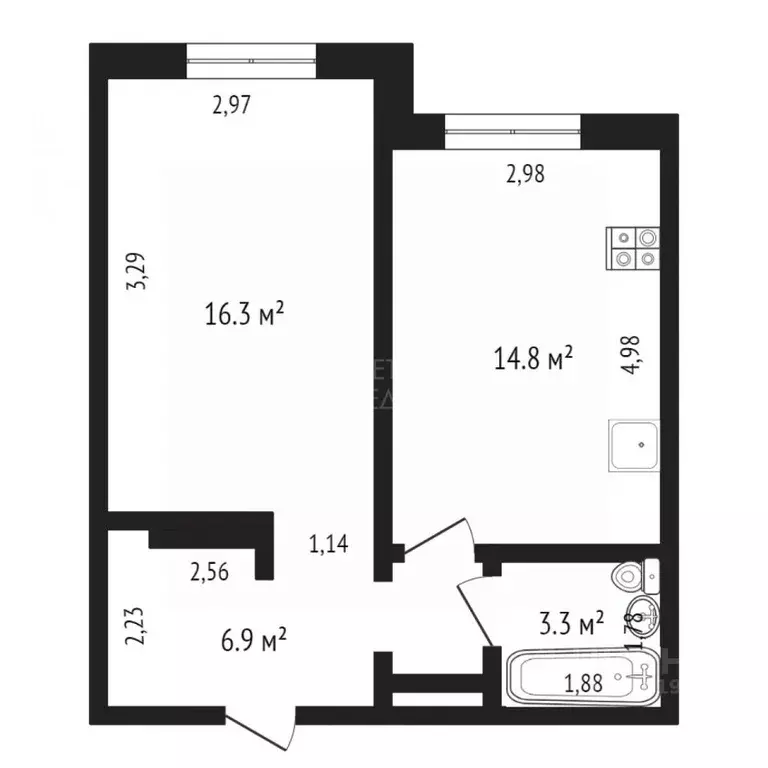 1-к кв. Тюменская область, Тюмень ул. Василия Подшибякина, 21 (40.0 м) - Фото 1