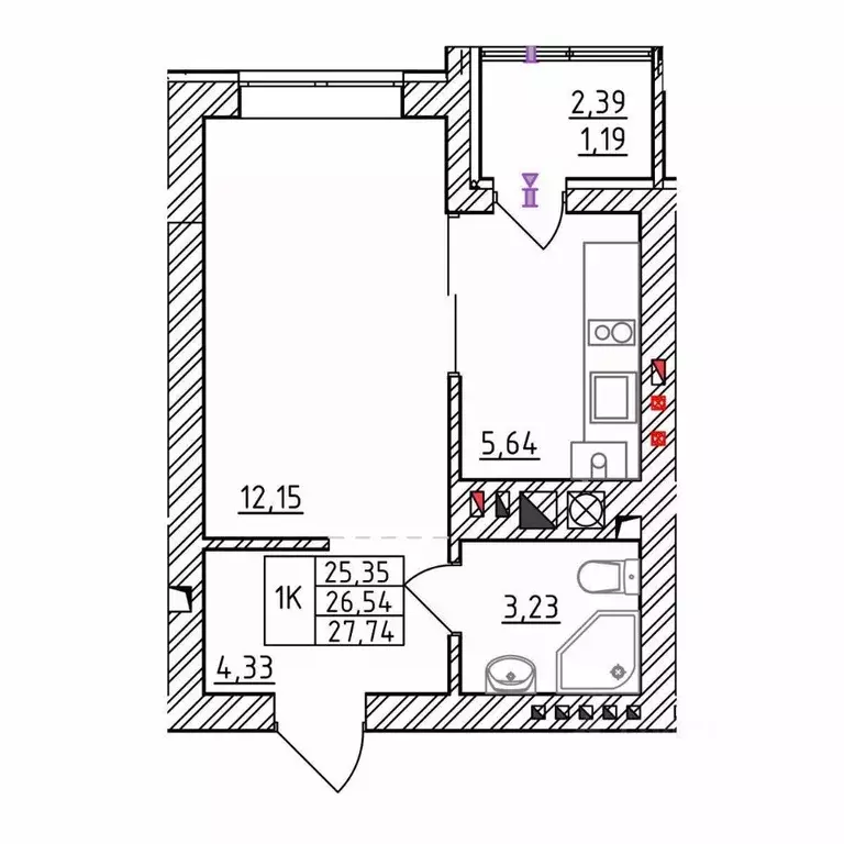 1-к кв. Калининградская область, Зеленоградск  (27.74 м) - Фото 1