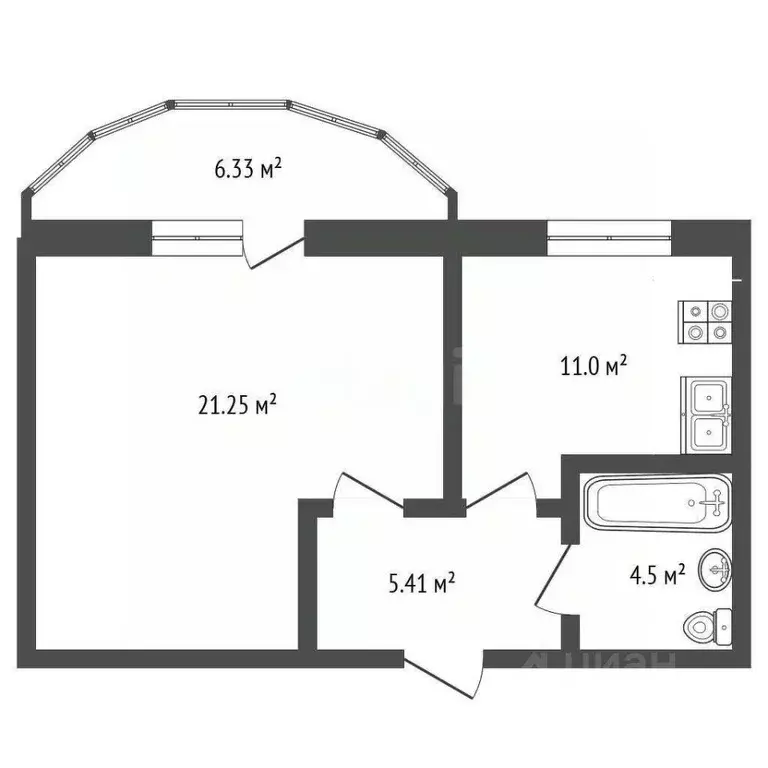 1-к кв. Белгородская область, Белгород Харьковская ул., 3 (50.0 м) - Фото 1