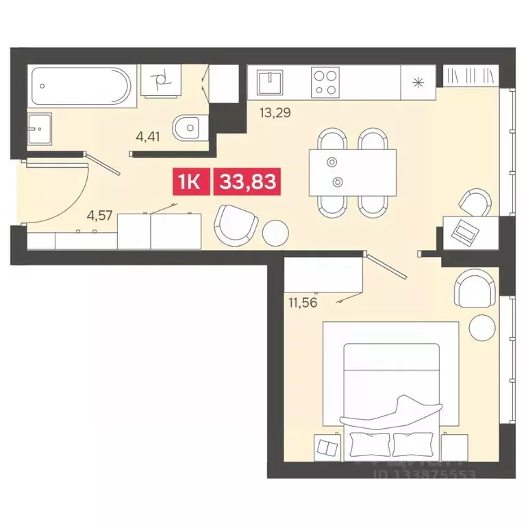 1-к кв. Новосибирская область, Новосибирск Аэропорт мкр,  (33.83 м) - Фото 1
