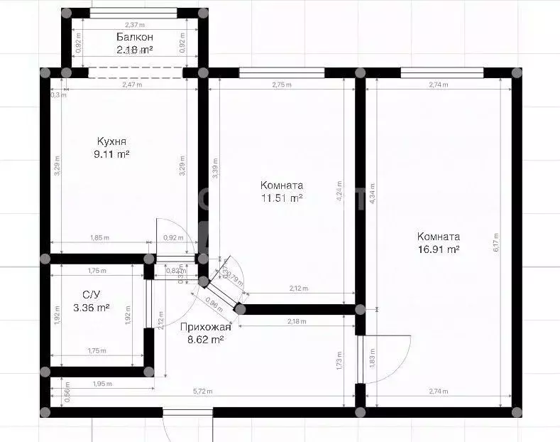 2-к кв. Кабардино-Балкария, Нальчик ул. Головко, 99 (50.0 м) - Фото 2