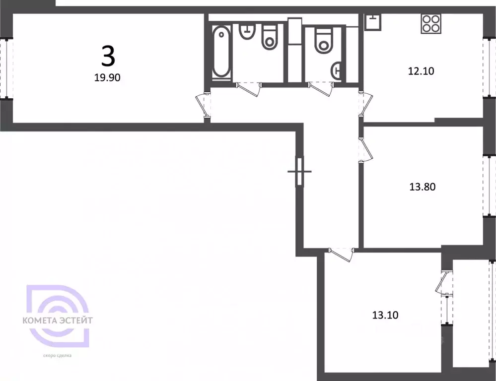 3-к кв. Москва Кусковская ул., 12/1 (76.4 м) - Фото 1