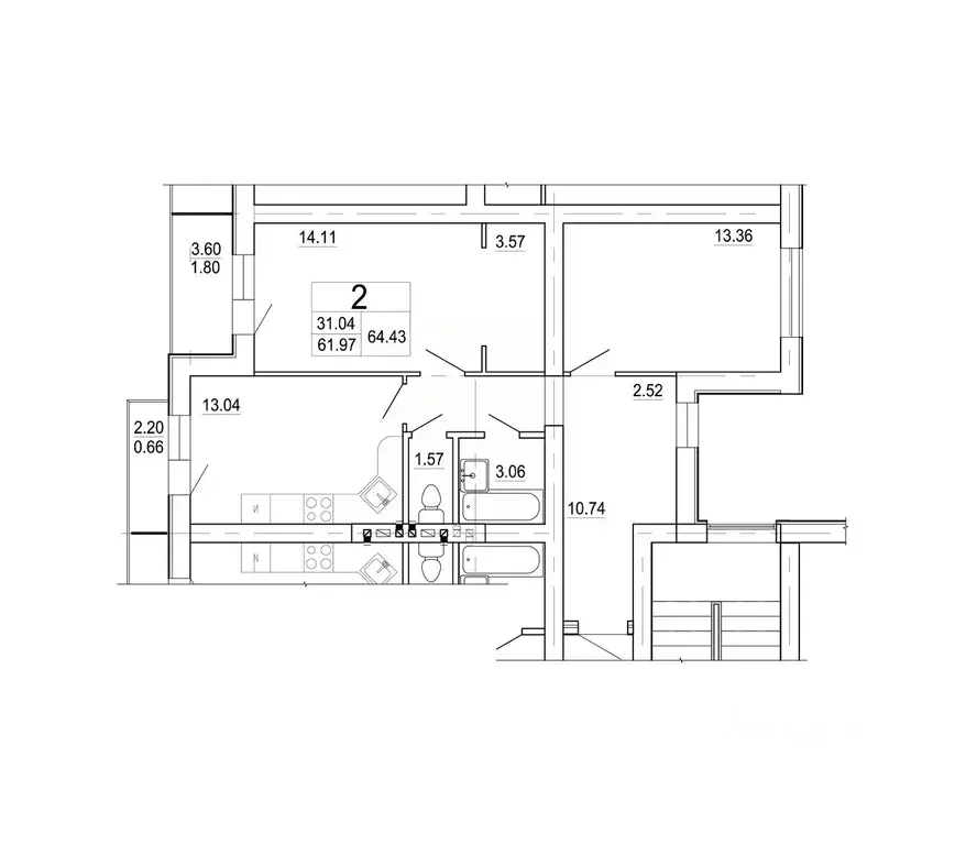 2-к кв. Ленинградская область, Коммунар г. Гатчинский муниципальный ... - Фото 1
