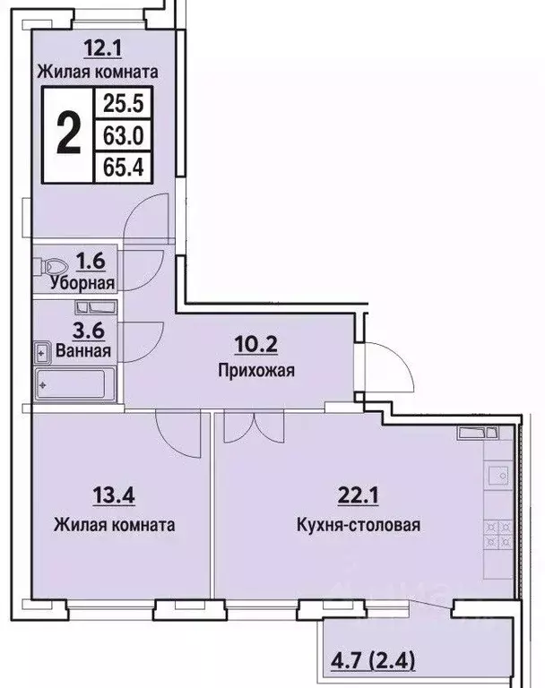 2-к кв. Чувашия, Чебоксары ул. Радужная, поз27 (65.4 м) - Фото 0