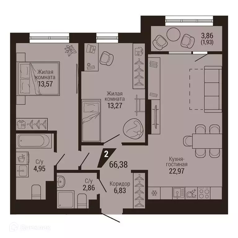 Продаётся 2-к квартира, 66.4 м - Фото 0