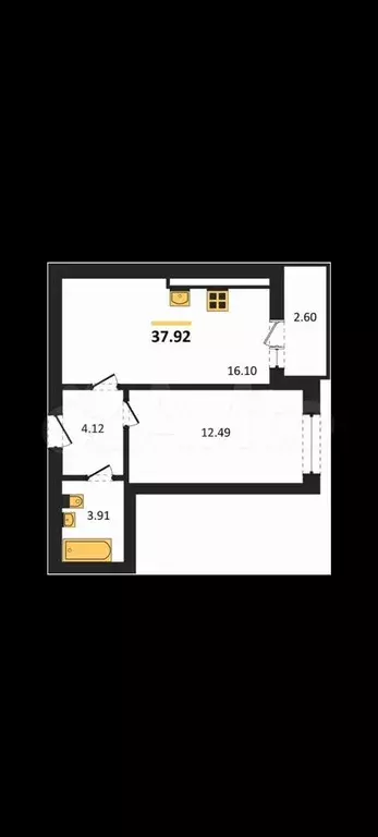 1-к. квартира, 39,2 м, 9/9 эт. - Фото 1