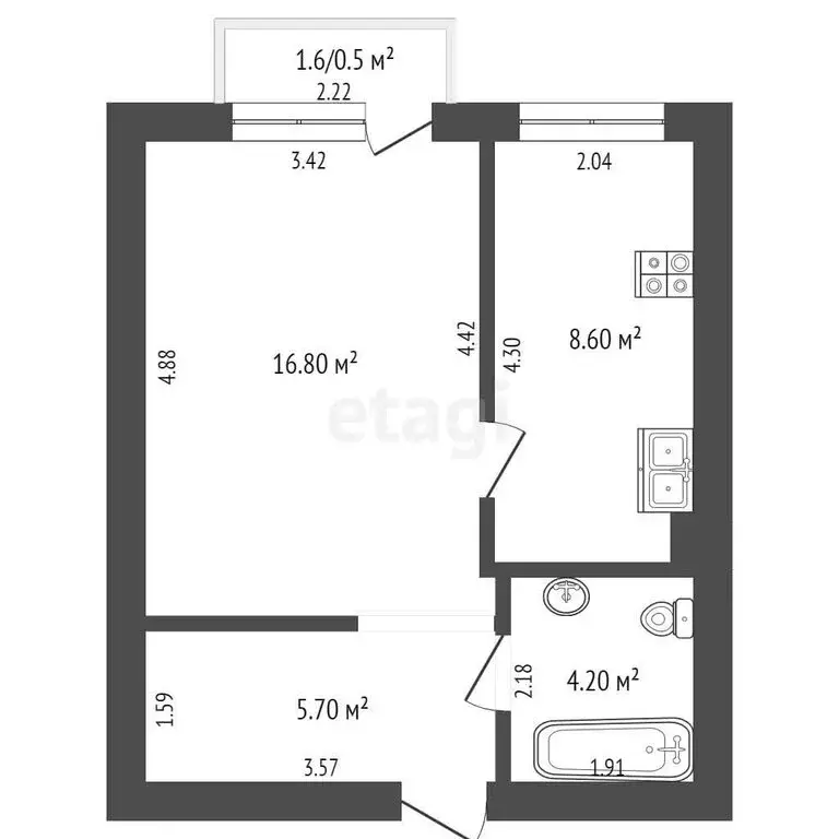 1-комнатная квартира: Калининград, улица Михаила Светлова, 16 (37 м) - Фото 0