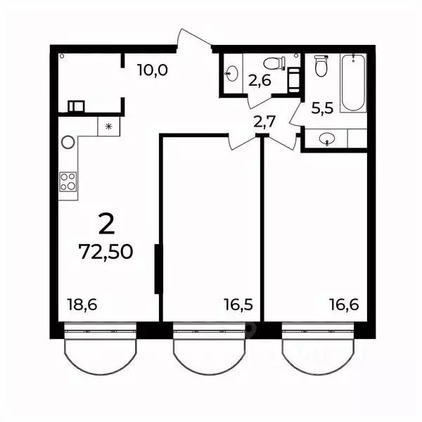 2-к кв. Нижегородская область, Нижний Новгород ул. Воровского, 8 (72.4 ... - Фото 1