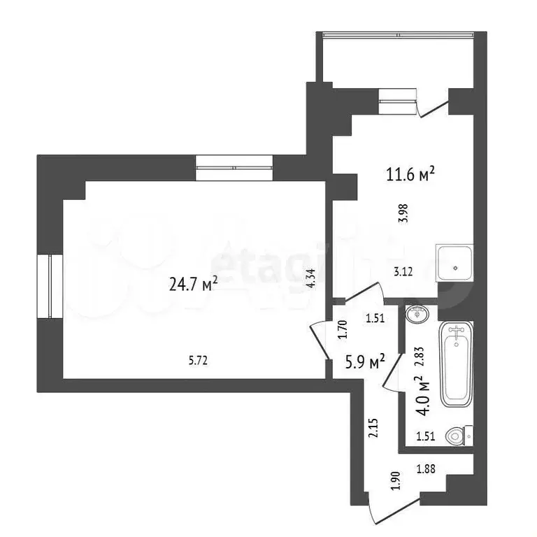 1-к. квартира, 46,7 м, 9/25 эт. - Фото 0