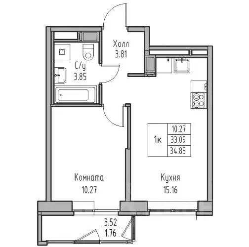 1-к кв. Санкт-Петербург ул. Ивинская, 1к4 (34.85 м) - Фото 1