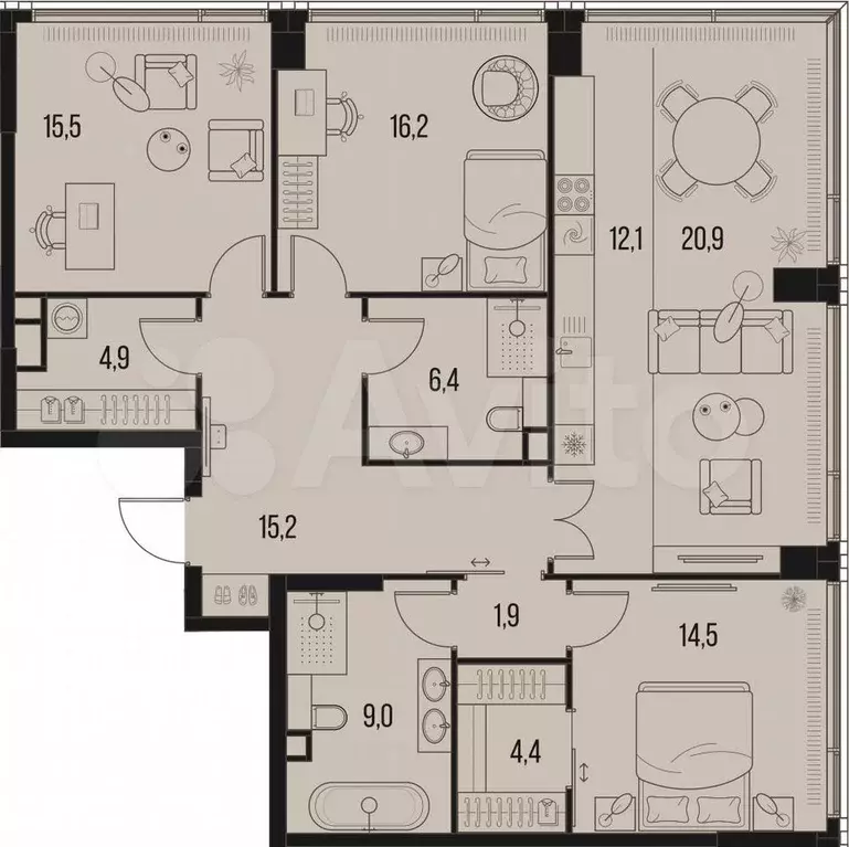 4-к. квартира, 121 м, 13/47 эт. - Фото 0