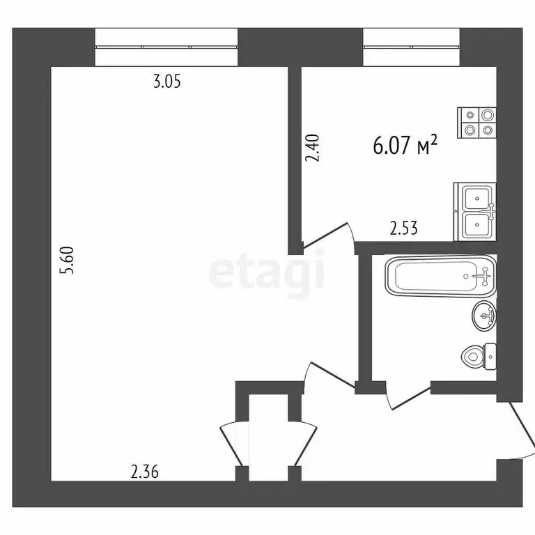1-комнатная квартира: Тюмень, Харьковская улица, 56 (28.1 м) - Фото 1