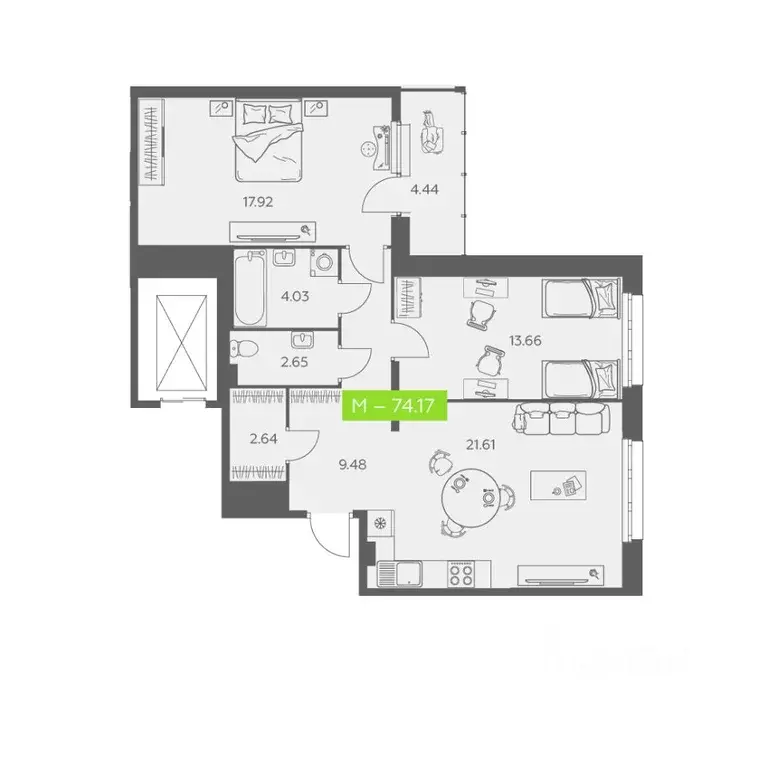 2-к кв. Архангельская область, Архангельск Троицкий просп., 110 (74.17 ... - Фото 1