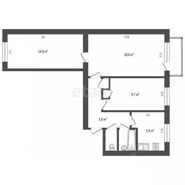 3-к кв. Камчатский край, Елизово ул. Рябикова, 51А (56.7 м) - Фото 2