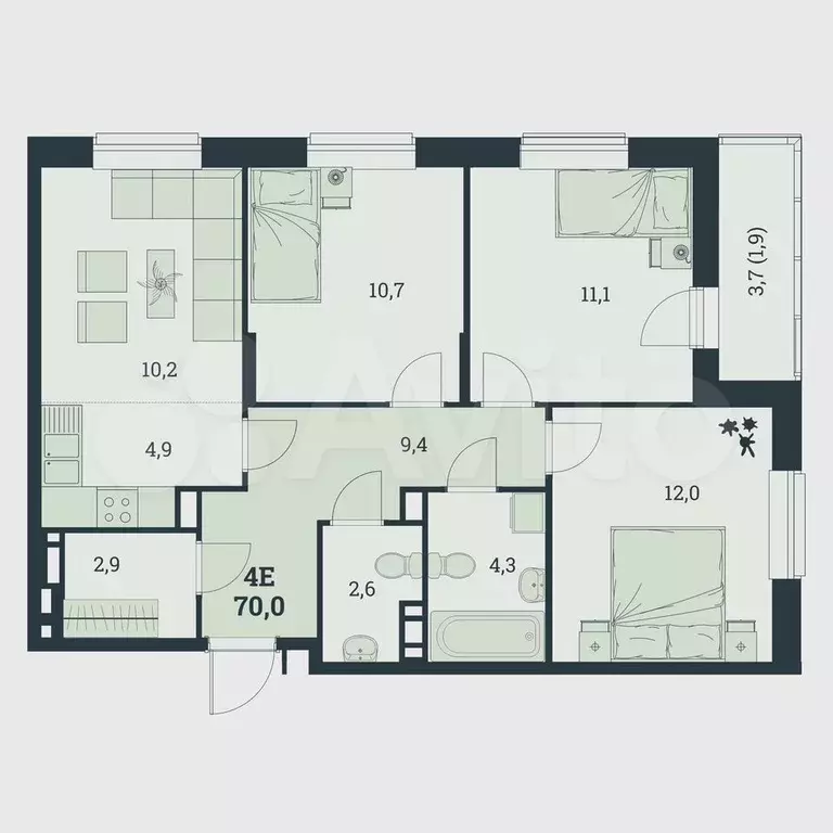 5-к. квартира, 70 м, 5/8 эт. - Фото 0