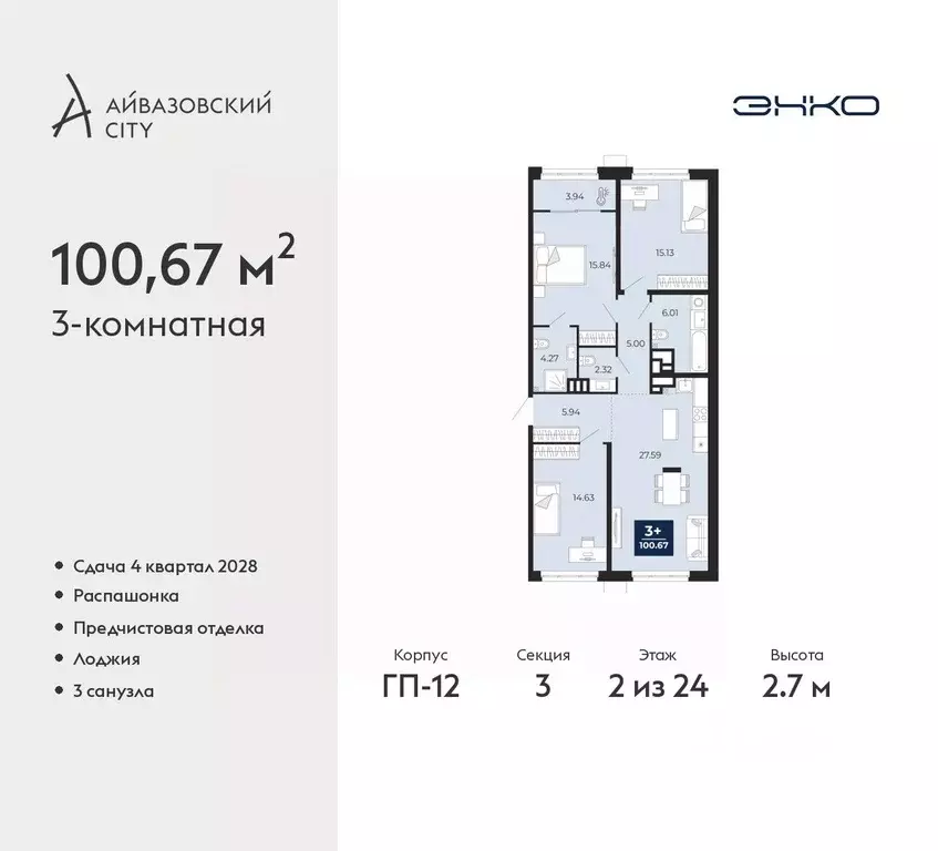 3-к кв. Тюменская область, Тюмень Айвазовский Сити жилой комплекс ... - Фото 1