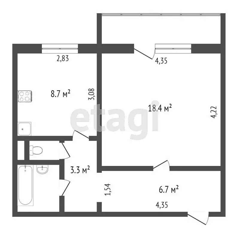 1-комнатная квартира: Челябинск, Звенигородская улица, 48 (40.6 м) - Фото 0
