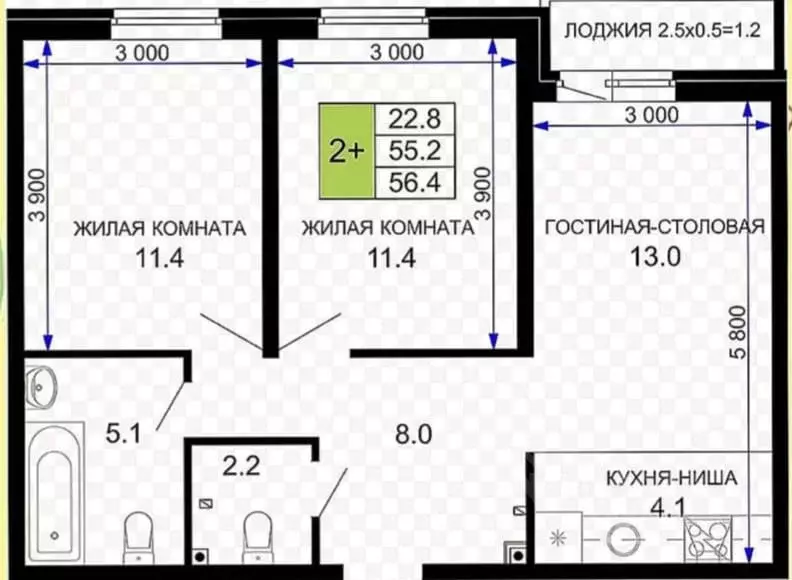 2-к кв. Краснодарский край, Краснодар ул. Летчика Позднякова, 2к14 ... - Фото 0