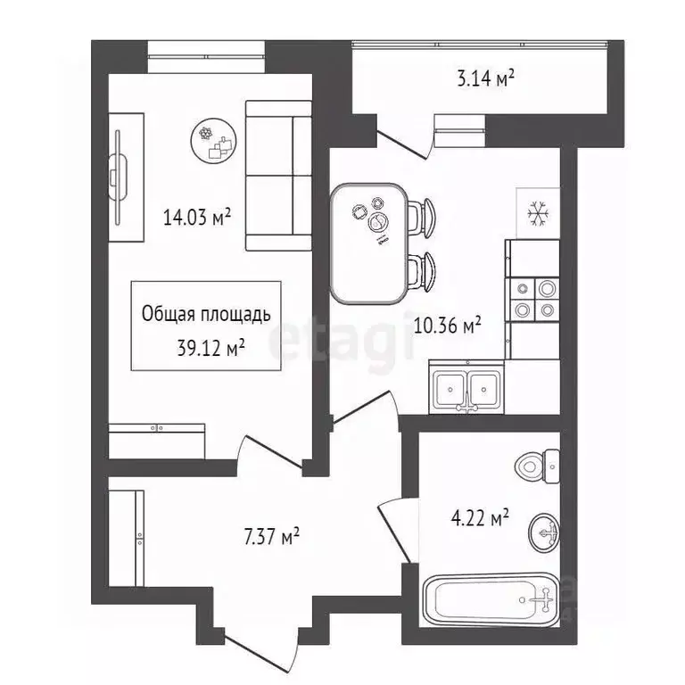 1-к кв. Новосибирская область, Новосибирск Игарская ул., 33 (39.12 м) - Фото 1