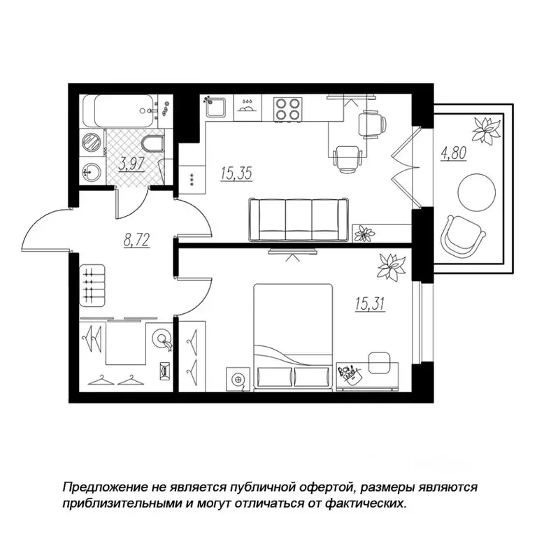 1-к кв. Санкт-Петербург проезд Петровская коса, 6к1 (45.2 м) - Фото 0