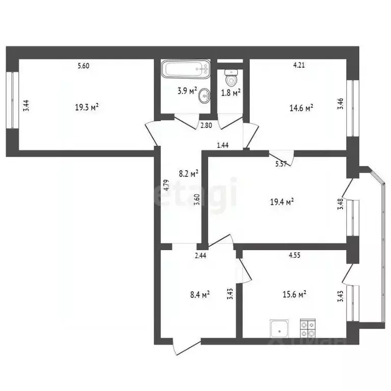4-к кв. Тюменская область, Тюмень Депутатская ул., 95 (74.6 м) - Фото 1