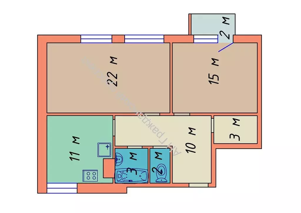 2-комнатная квартира: Шлиссельбург, улица Чекалова, 47 (65.6 м) - Фото 2