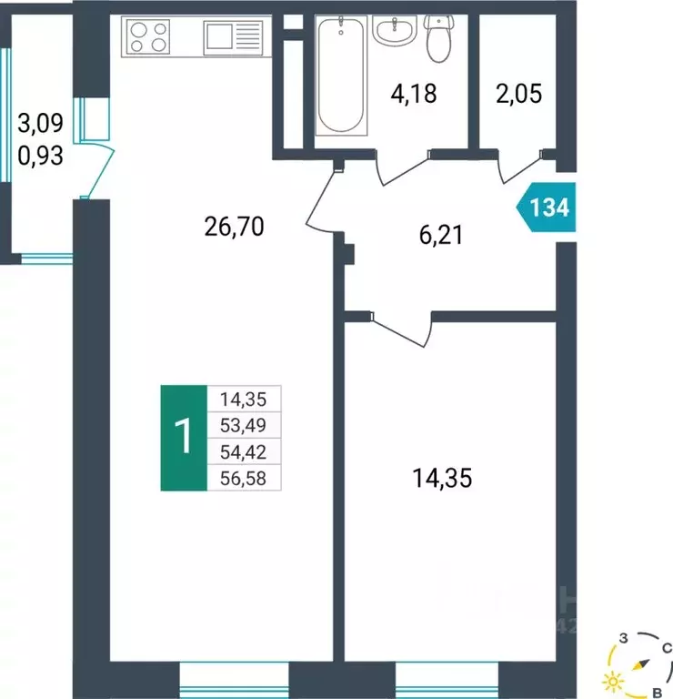 1-к кв. Забайкальский край, Чита ул. Бабушкина, 42Б (54.42 м) - Фото 0