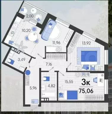 3-к. квартира, 75 м, 2/7 эт. - Фото 1