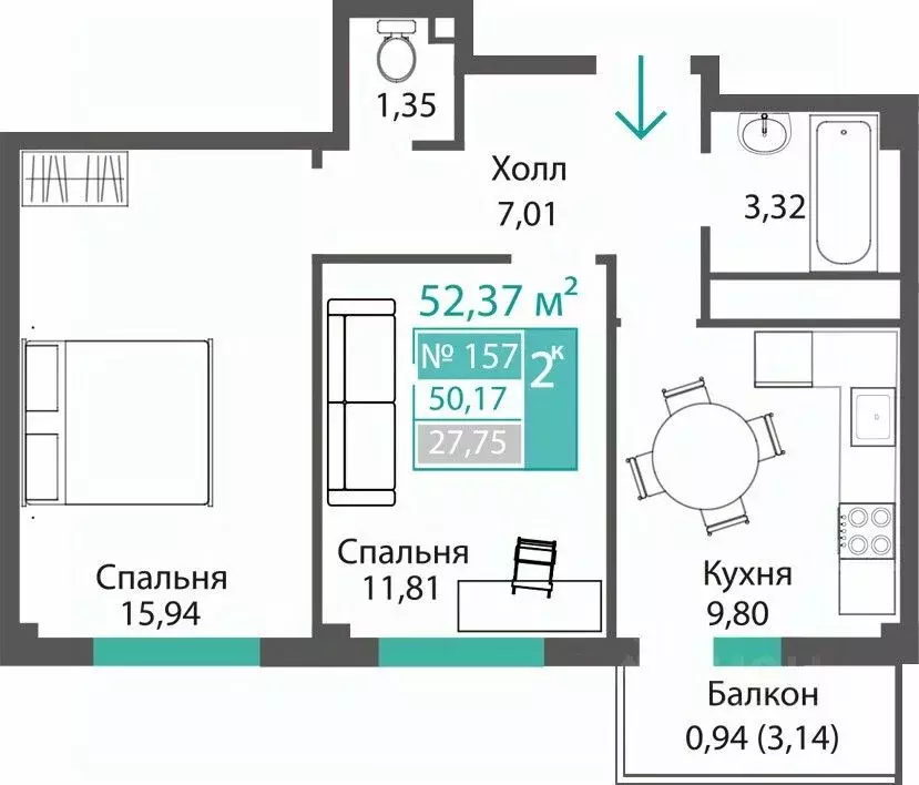 2-к кв. Крым, Симферопольский район, с. Мирное ПроПолис жилой комплекс ... - Фото 0