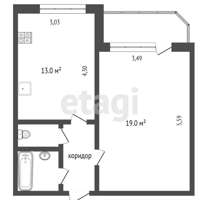 1-к кв. Тюменская область, Тюмень Широтная ул., 83 (40.6 м) - Фото 2