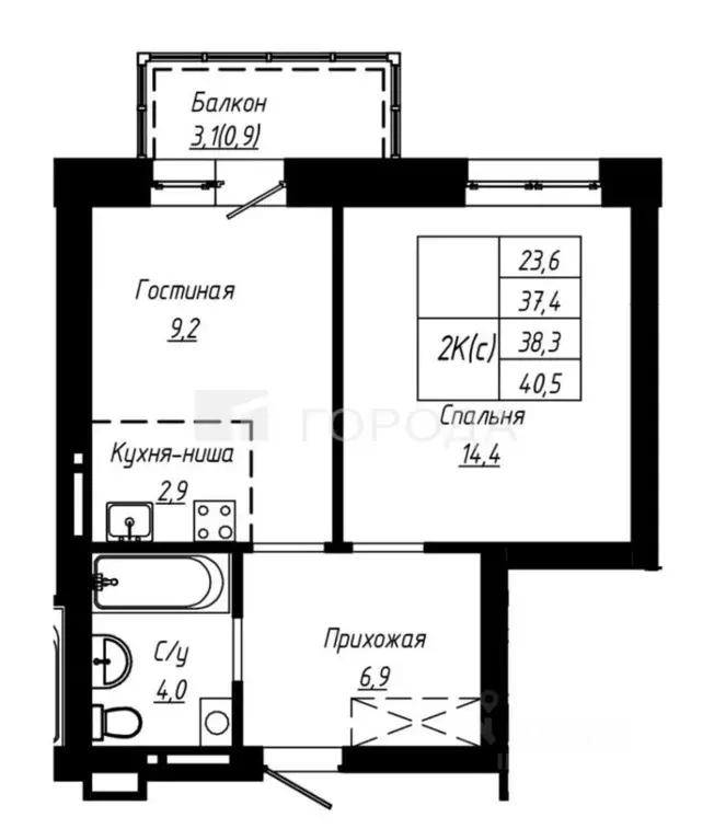 2-к кв. Алтайский край, Барнаул ул. Чернышевского, 189к3 (38.3 м) - Фото 1