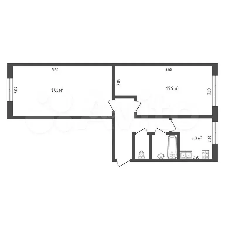 2-к. квартира, 44,6 м, 1/5 эт. - Фото 0