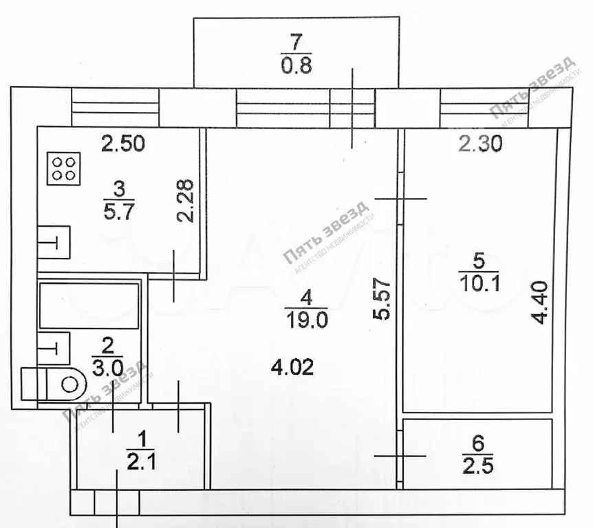 2-к. квартира, 43,2 м, 4/4 эт. - Фото 0