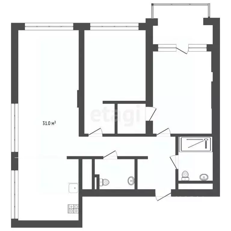 2-к кв. Тюменская область, Тюмень Причальная ул., 11 (77.8 м) - Фото 2