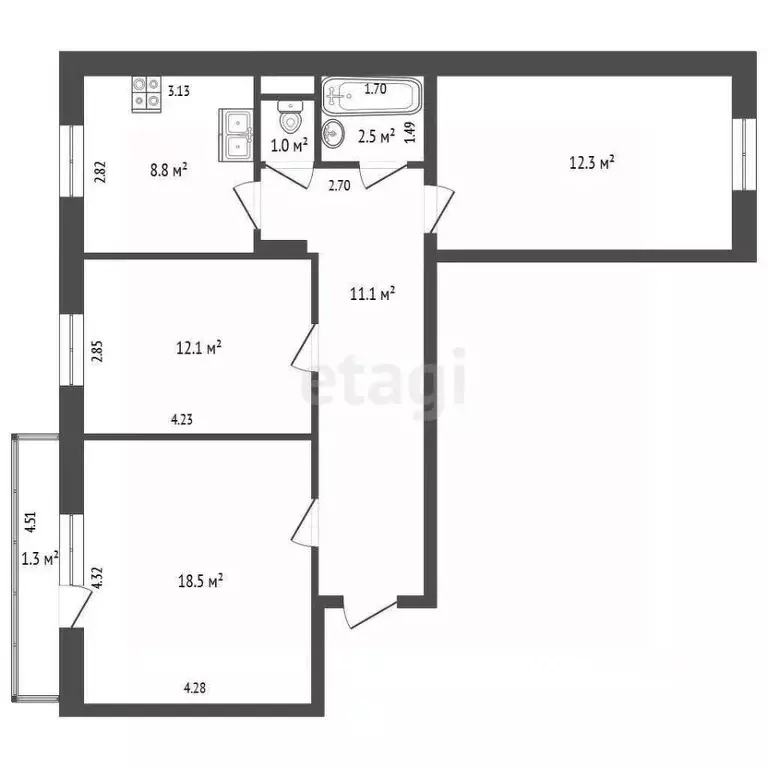 3-к кв. Забайкальский край, Чита просп. Фадеева, 37 (66.7 м) - Фото 2
